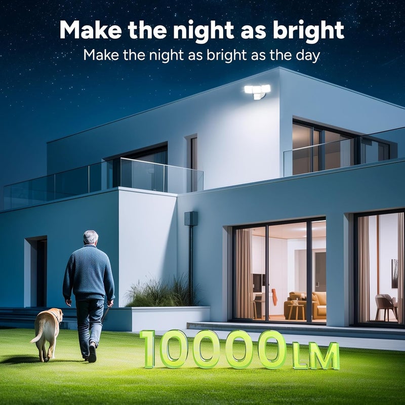 OREiN 10000LM Super Bright LED Flood Light Outdoor, Hardwired Motion Sensor Floodlight, 180°/75FT Detection, 4 Lighting Modes, IP65 Waterproof, Covers 8,000 sq.ft, Patio, Driveway, Backyard, Garage - Image 2